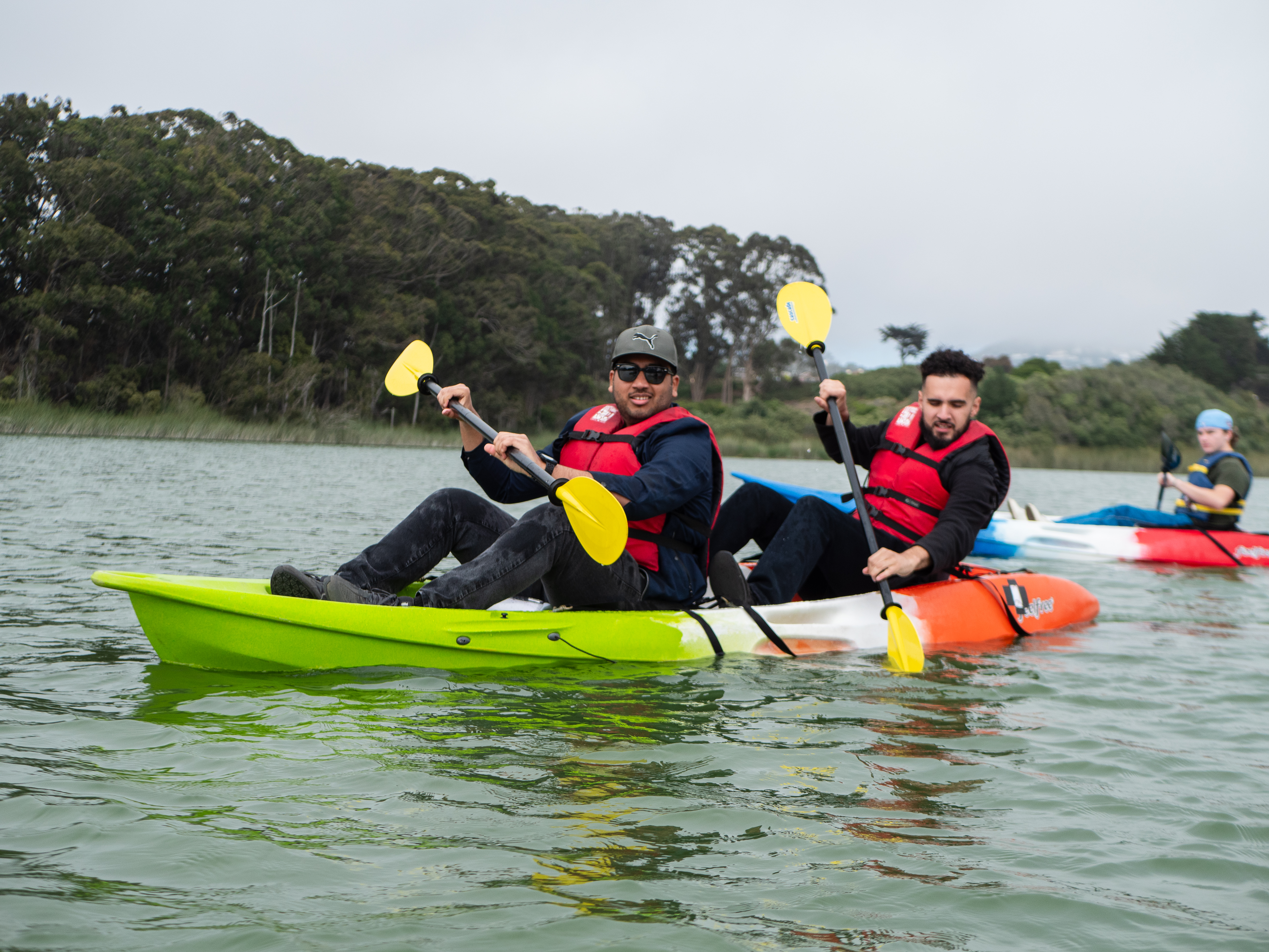 Students paddling at Lake Merced