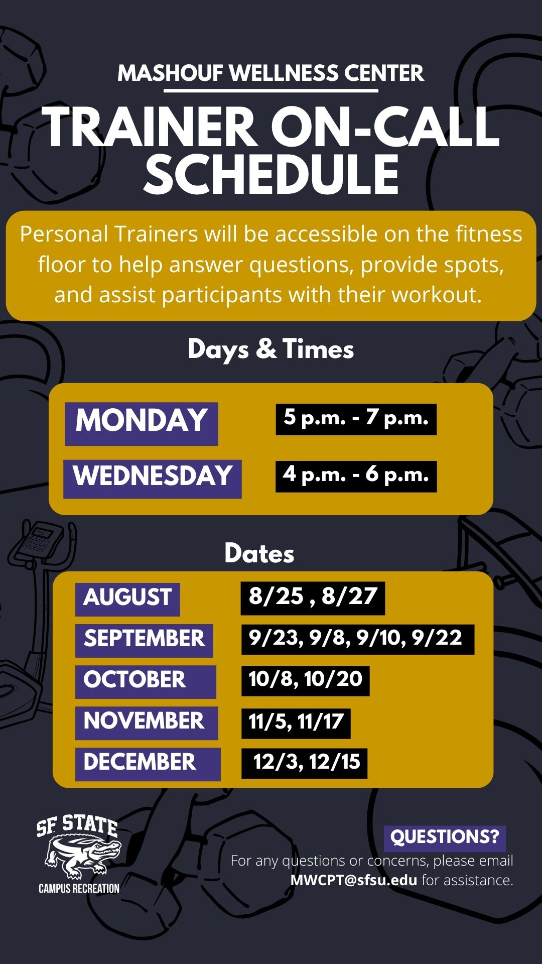 Flyer showing the Trainer on Call Schedule