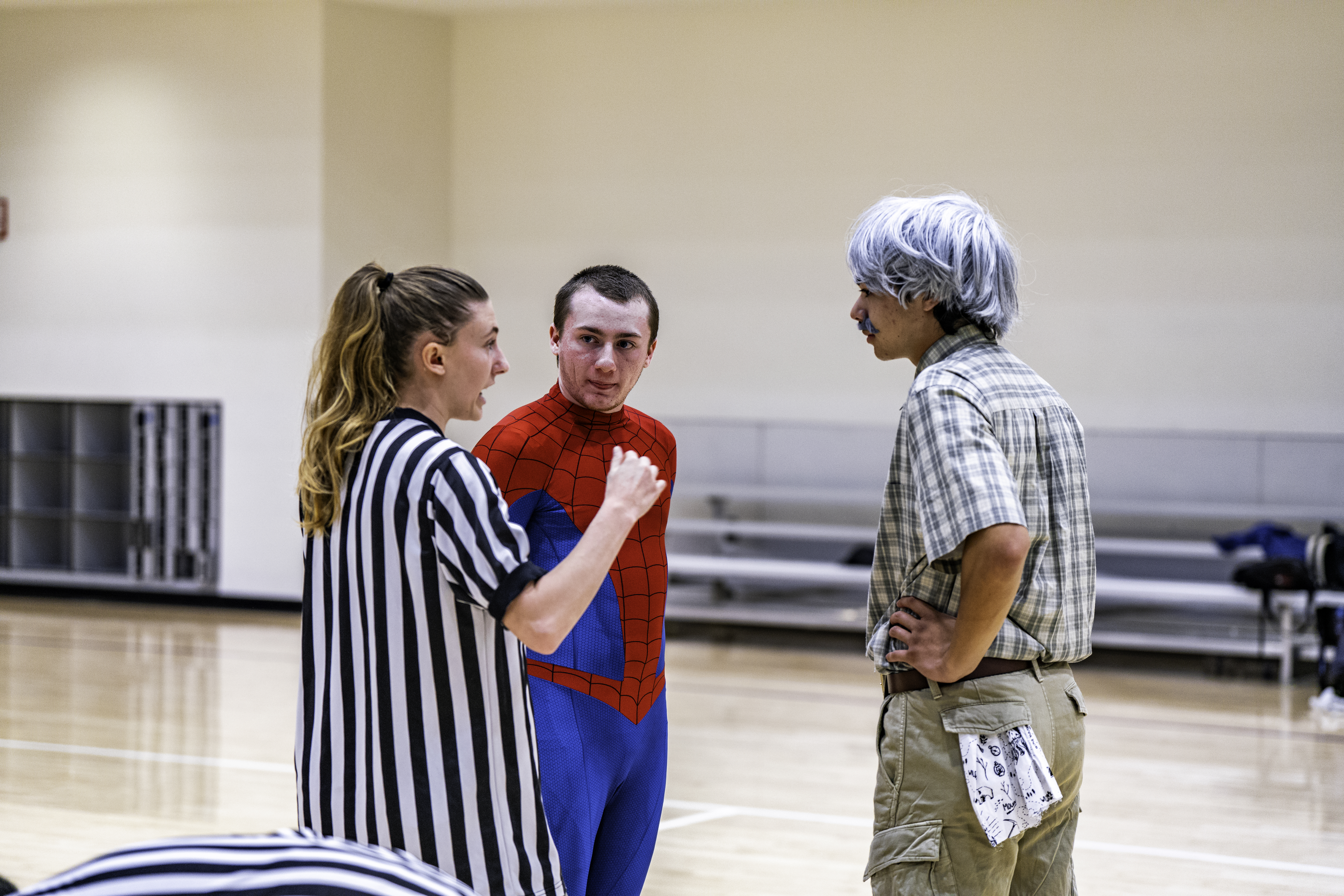 Referee talking to Costume Dodgeball participants