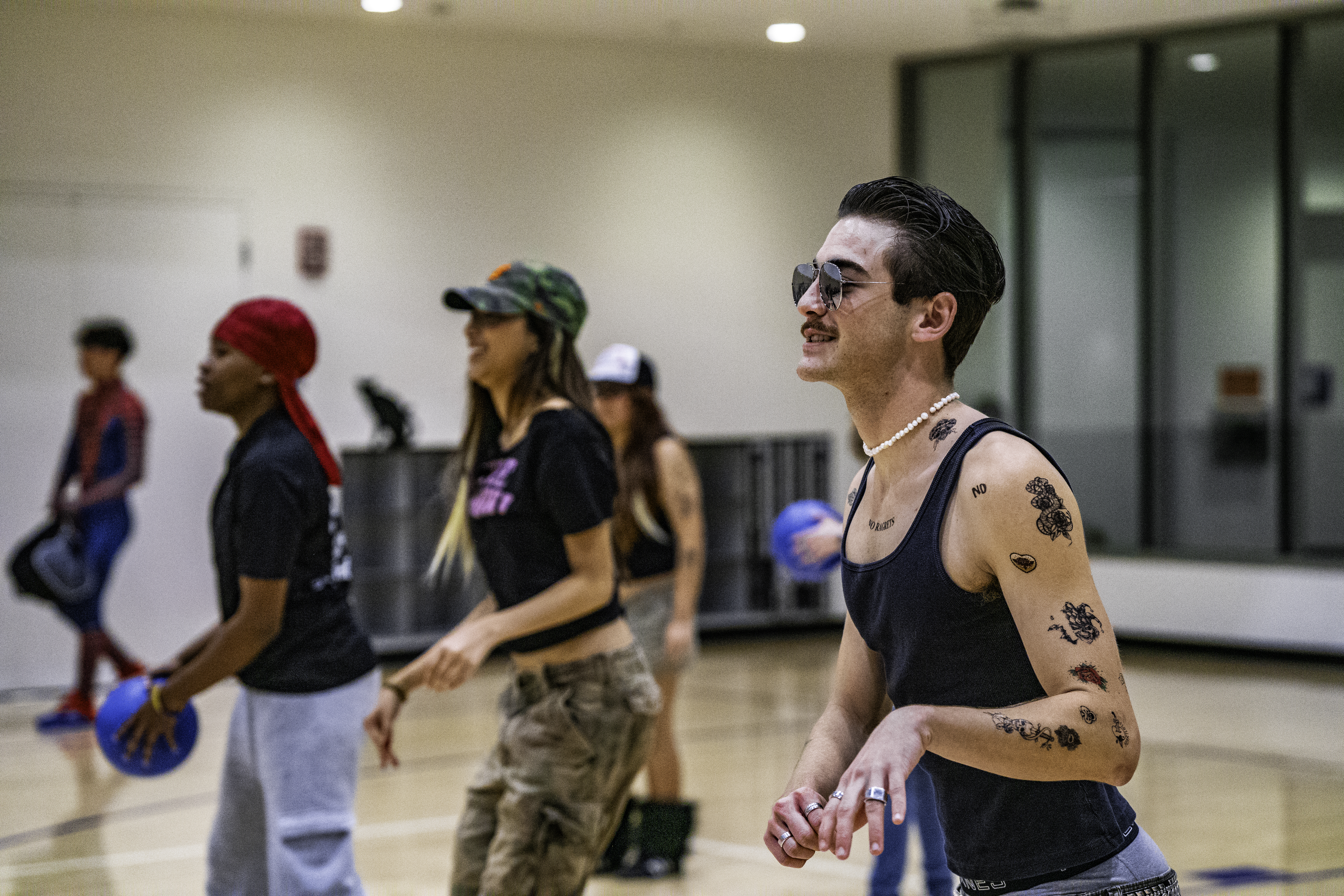 Students participating in costume dodgeball