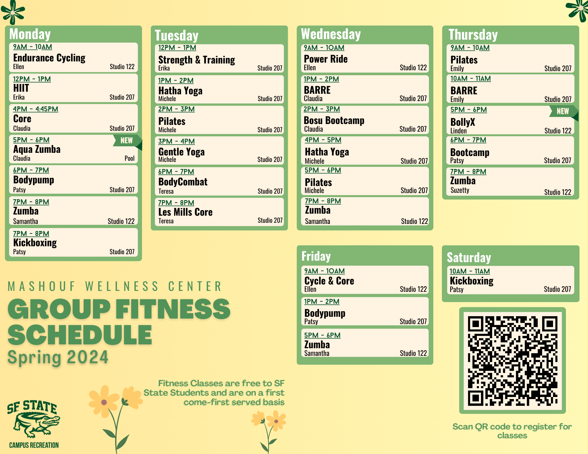 Group Fitness Schedule Spring 2024