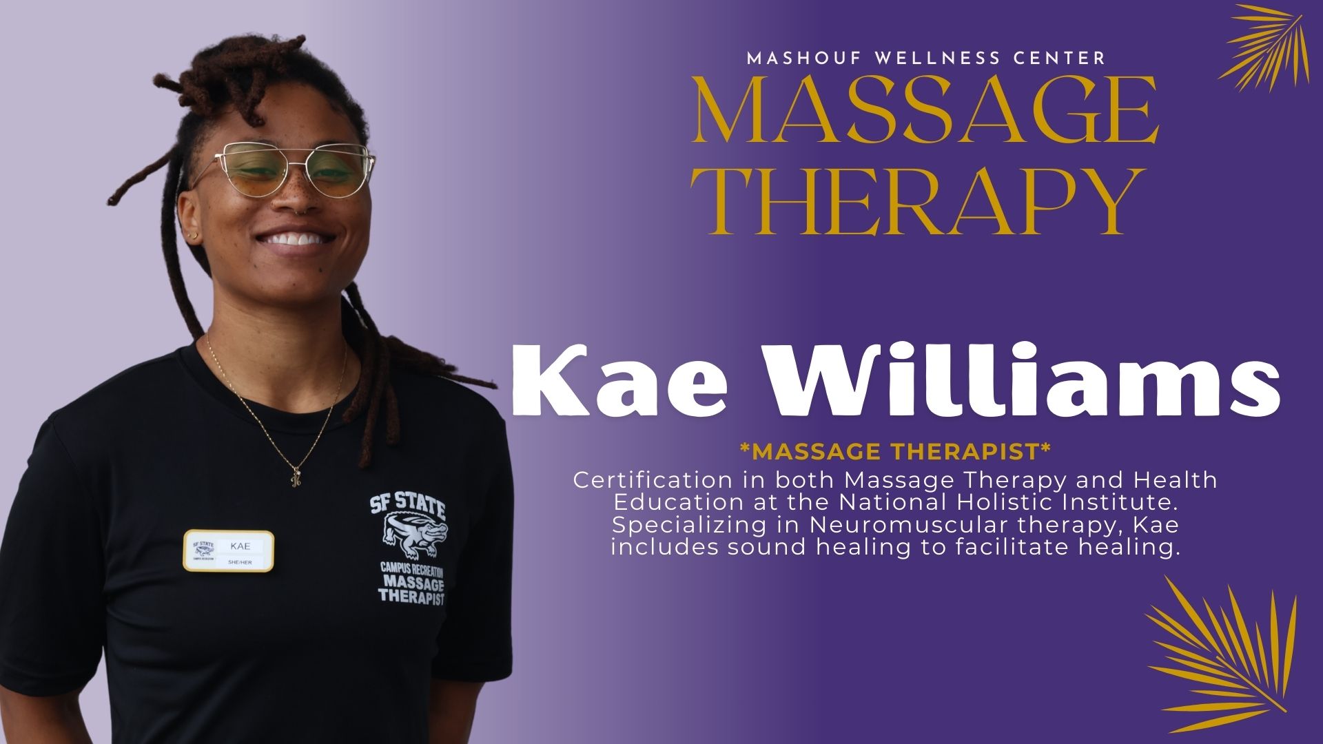 Photo of our Massage Therapist, Kae.