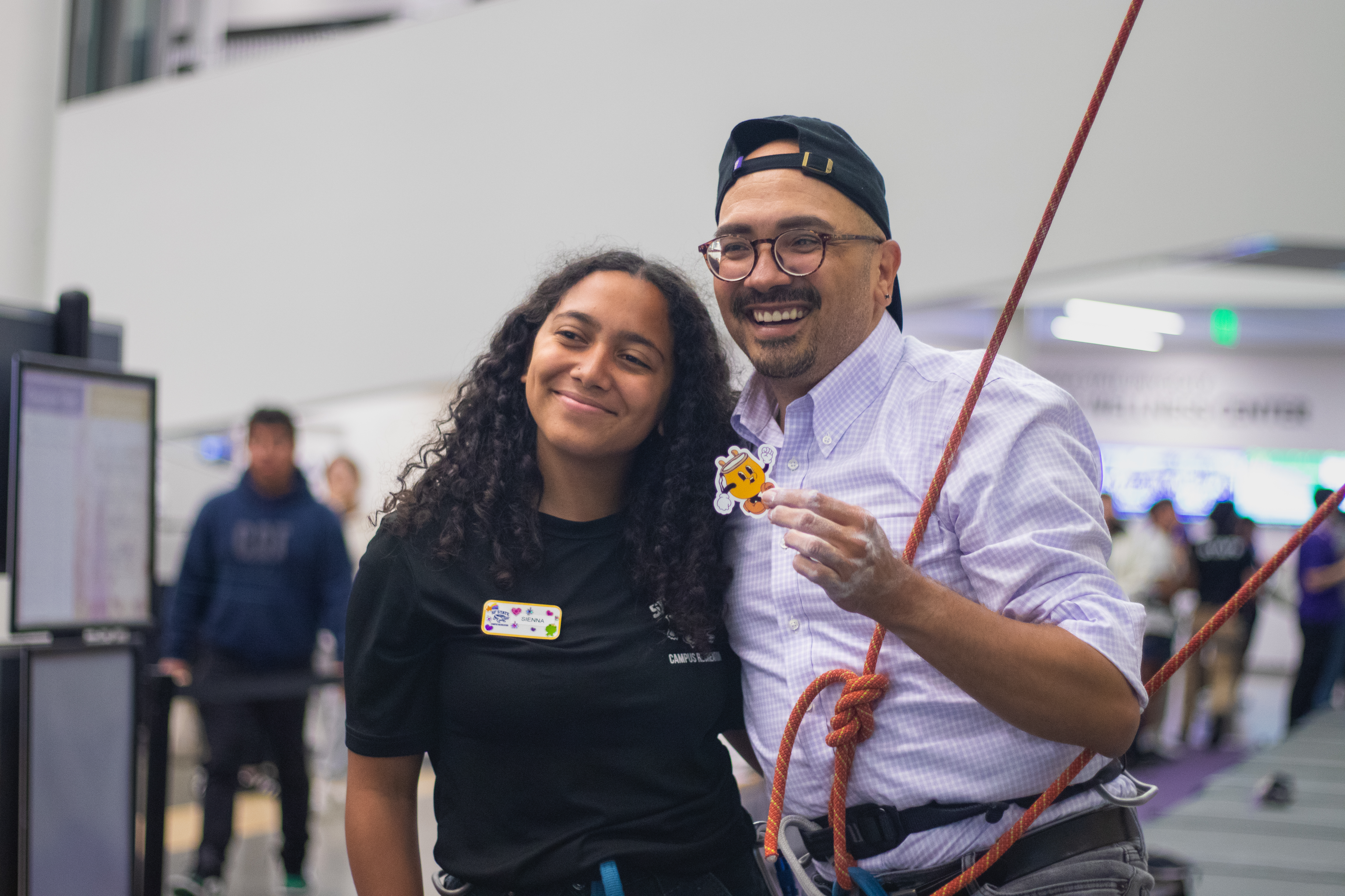 Dean Miguel ready to climb MWC's 42ft climbing wall