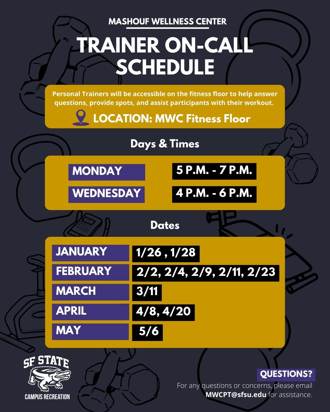 Image of the Spring 2026 Trainer on Call Schedule