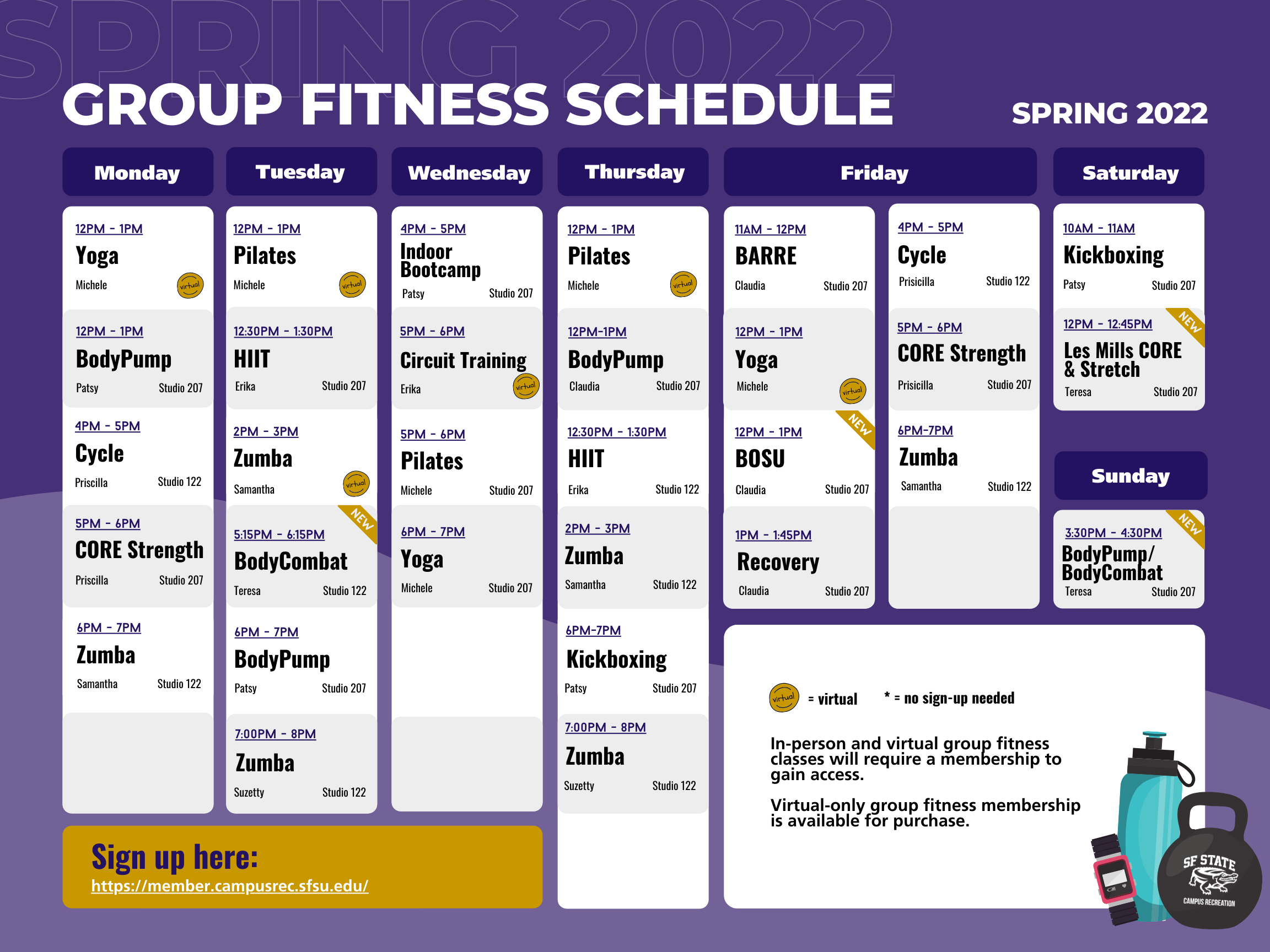 Spring 2022 Group Fitness Schedule (Updated)