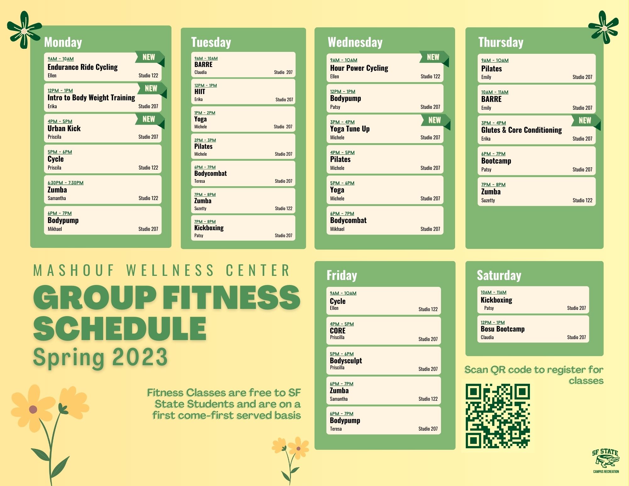 Spring 2023 Group Fitness Schedule