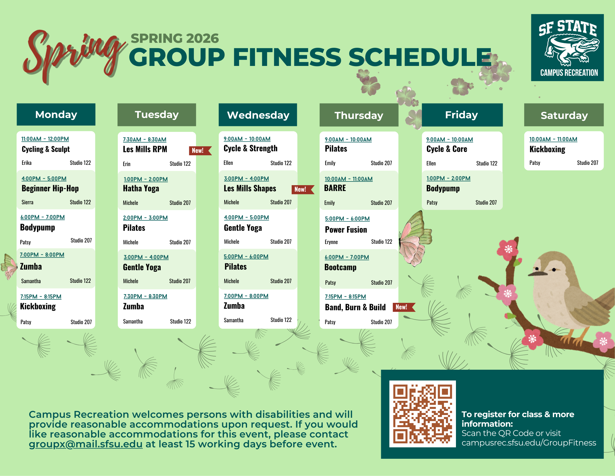 Spring 2026 Group Fitness Schedule